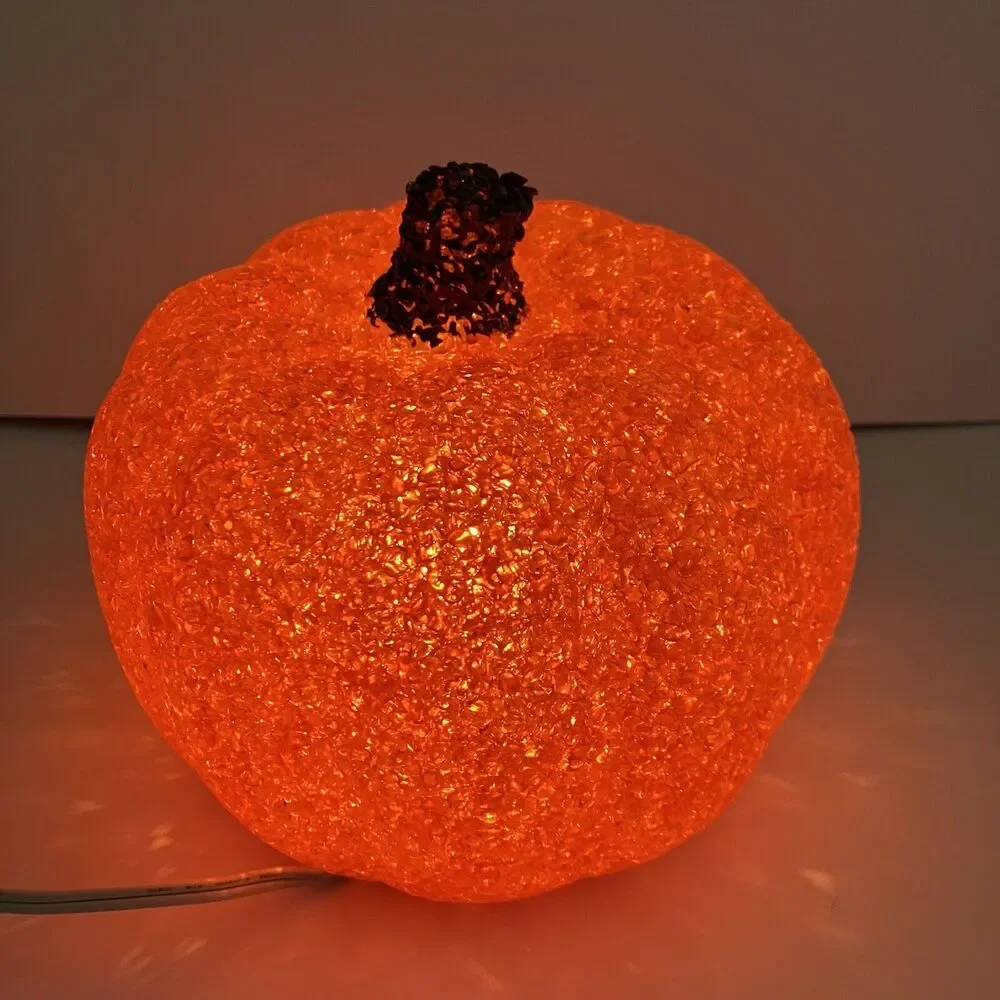 Vintage Halloween Melted Plastic Jack O  Lantern Lighted Sparkling 6” X 7”